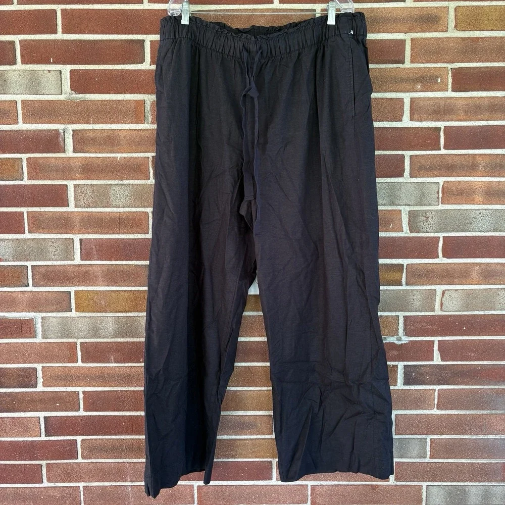 Lane Bryant Black Linen Blend Drawstring Elastic Waist Pants Comfy Sz 20 A997